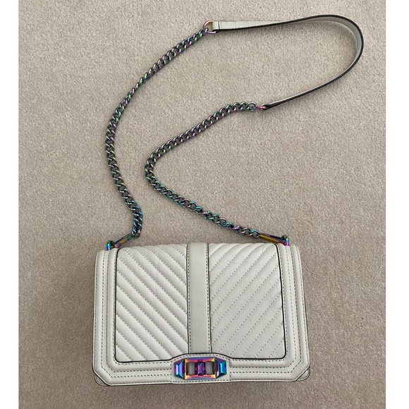 REBECCA MINKOFF WHITE LEATHER CROSSBODY / SHOULDER BAG WITH RAINBOW HARDWARE - Picture 2 of 16